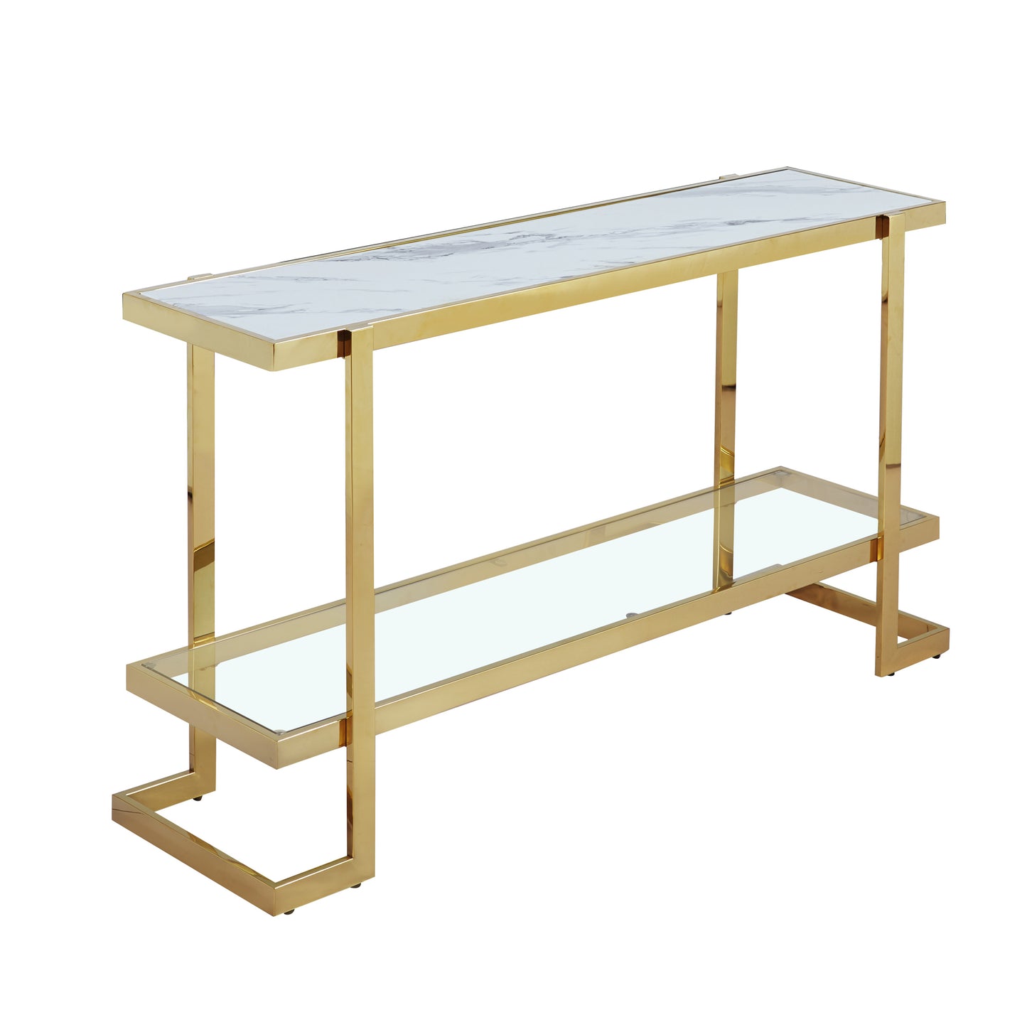 Clara White Marble Effect Console Table With Gold Frame