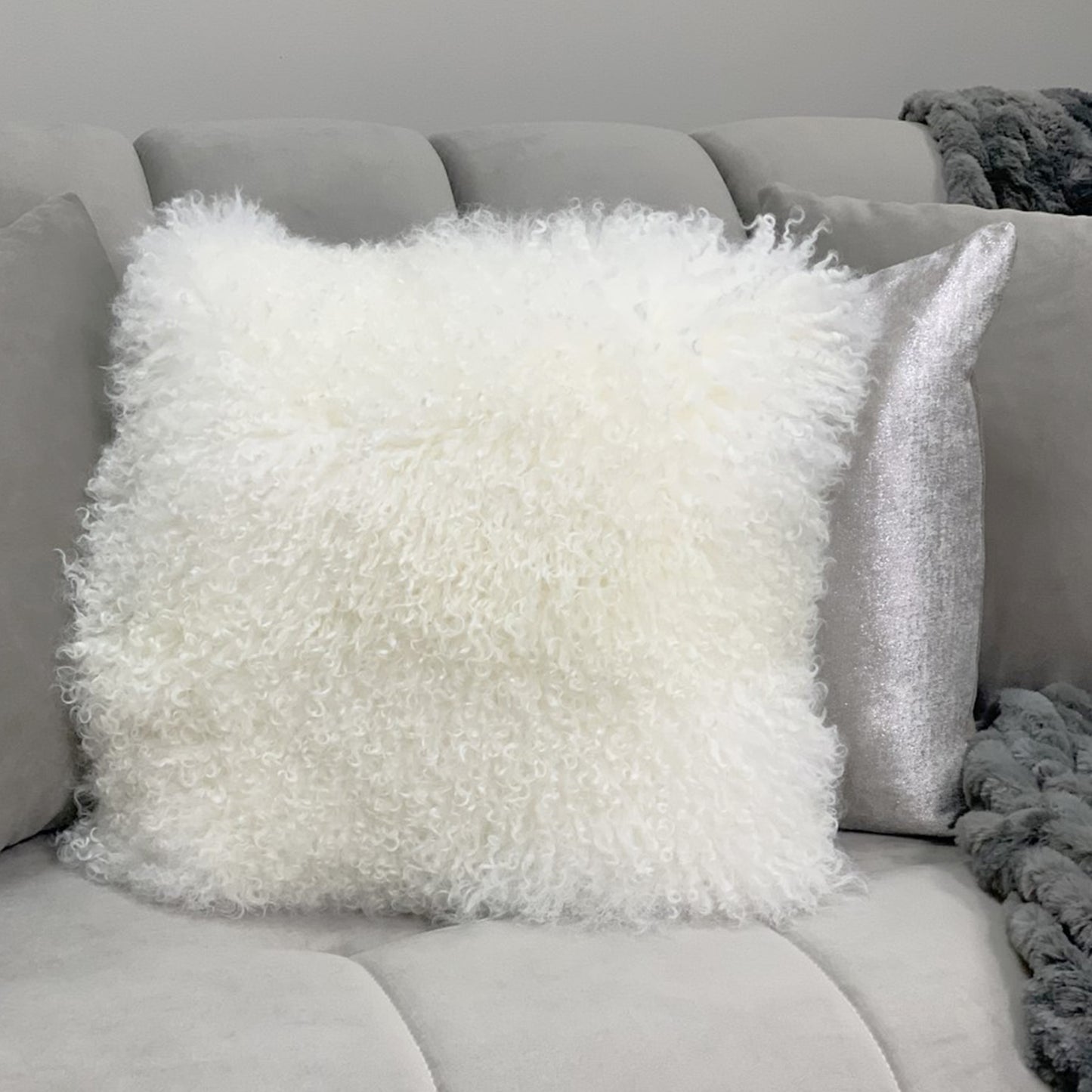 Mairi Natural White Mongolian Sheepskin Cushion