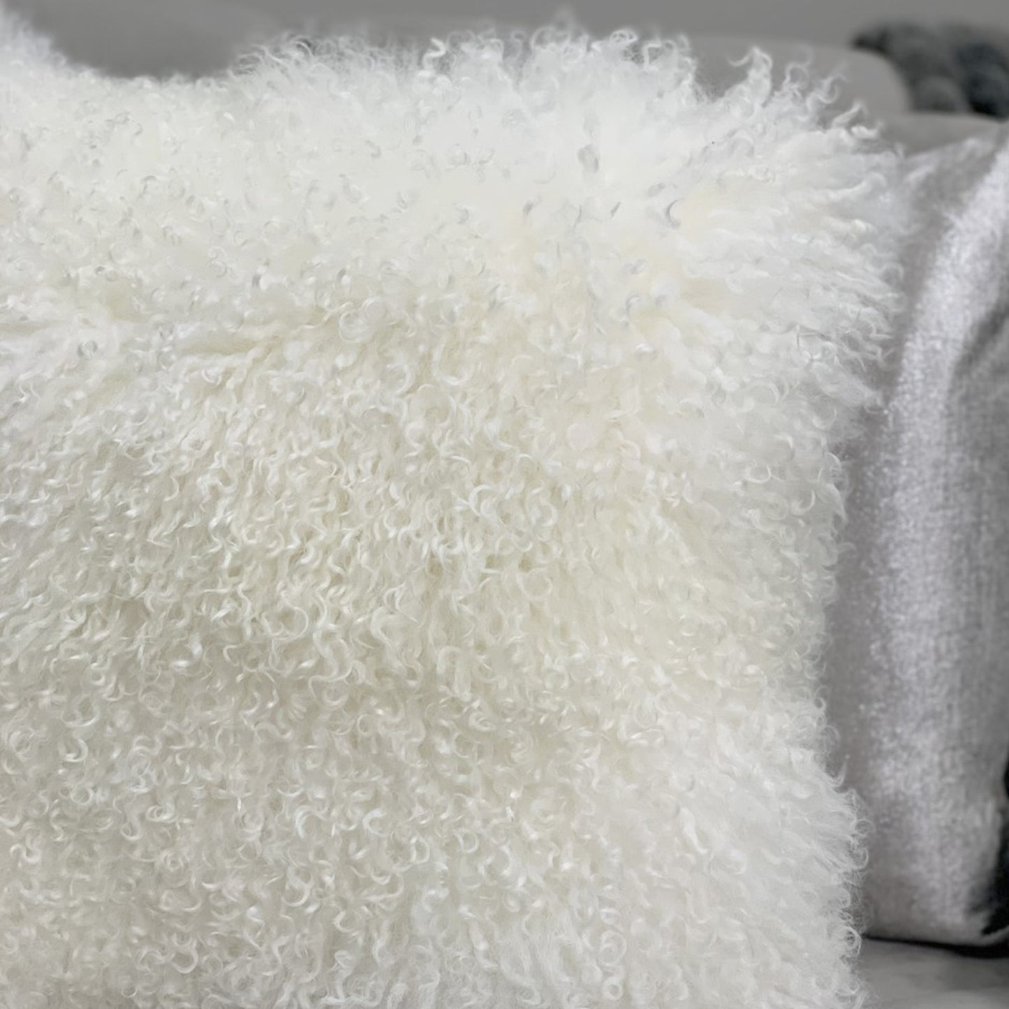 Mairi Natural White Mongolian Sheepskin Cushion