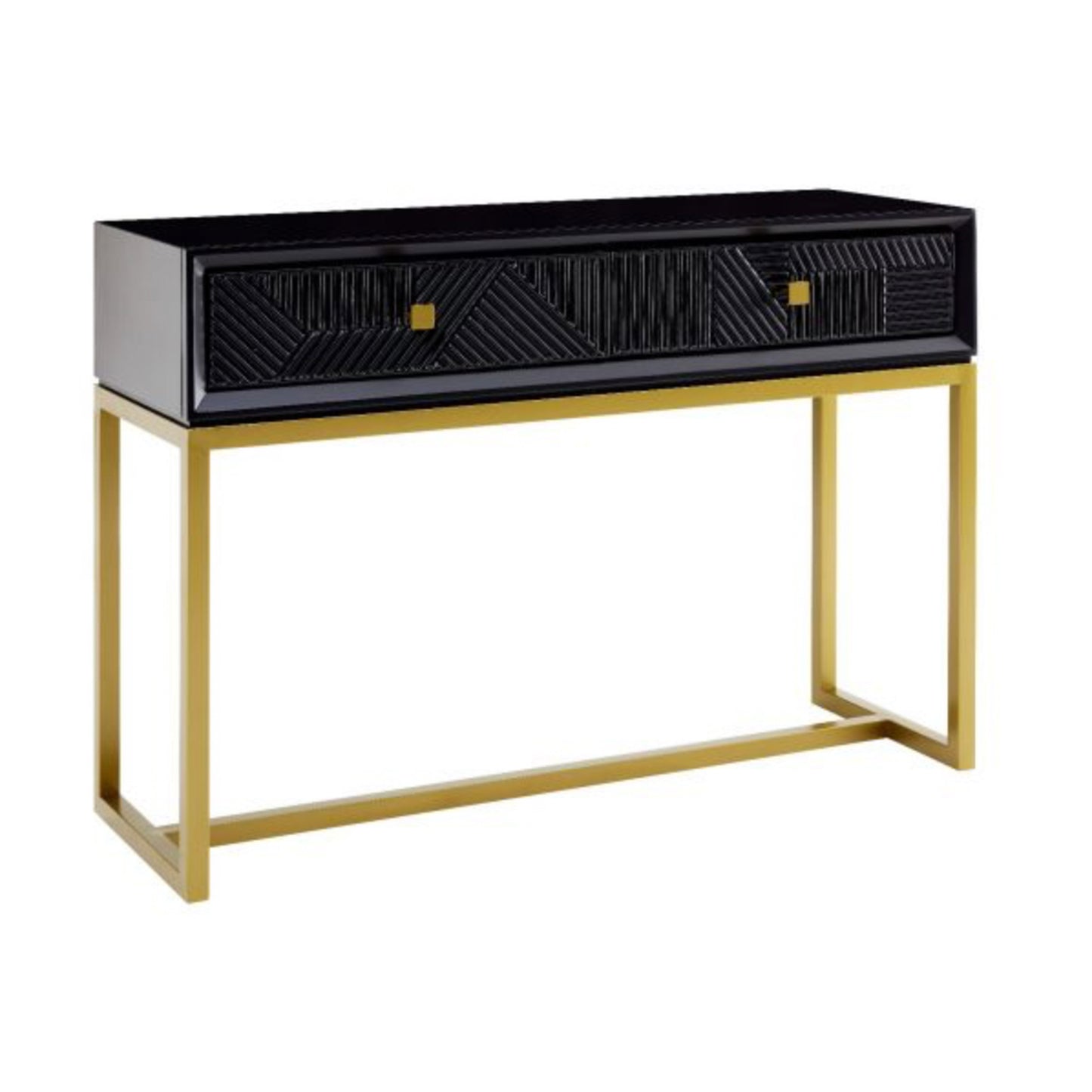geometric black and gold console table