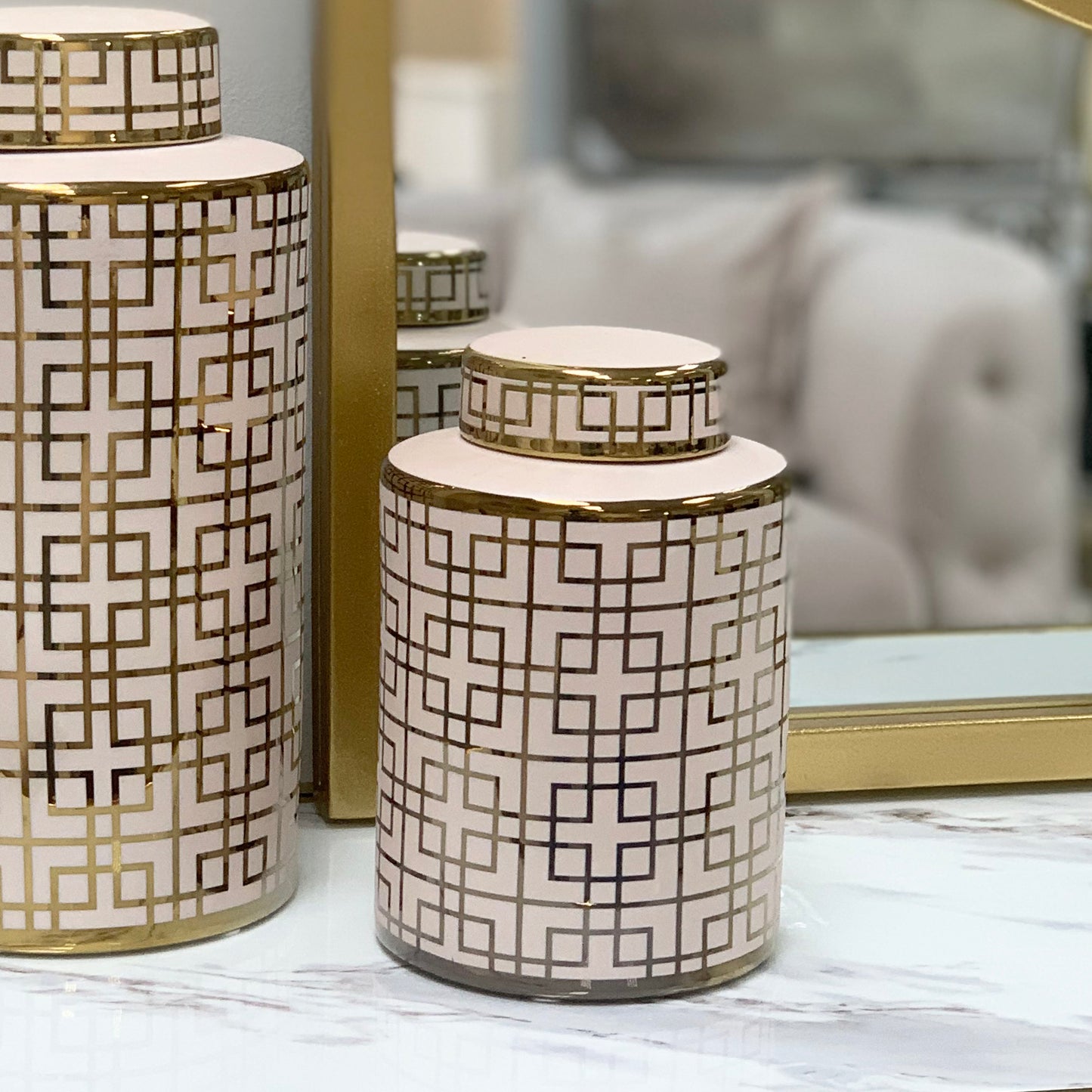 Myra Small Palest Pink And Gold Ginger Jar