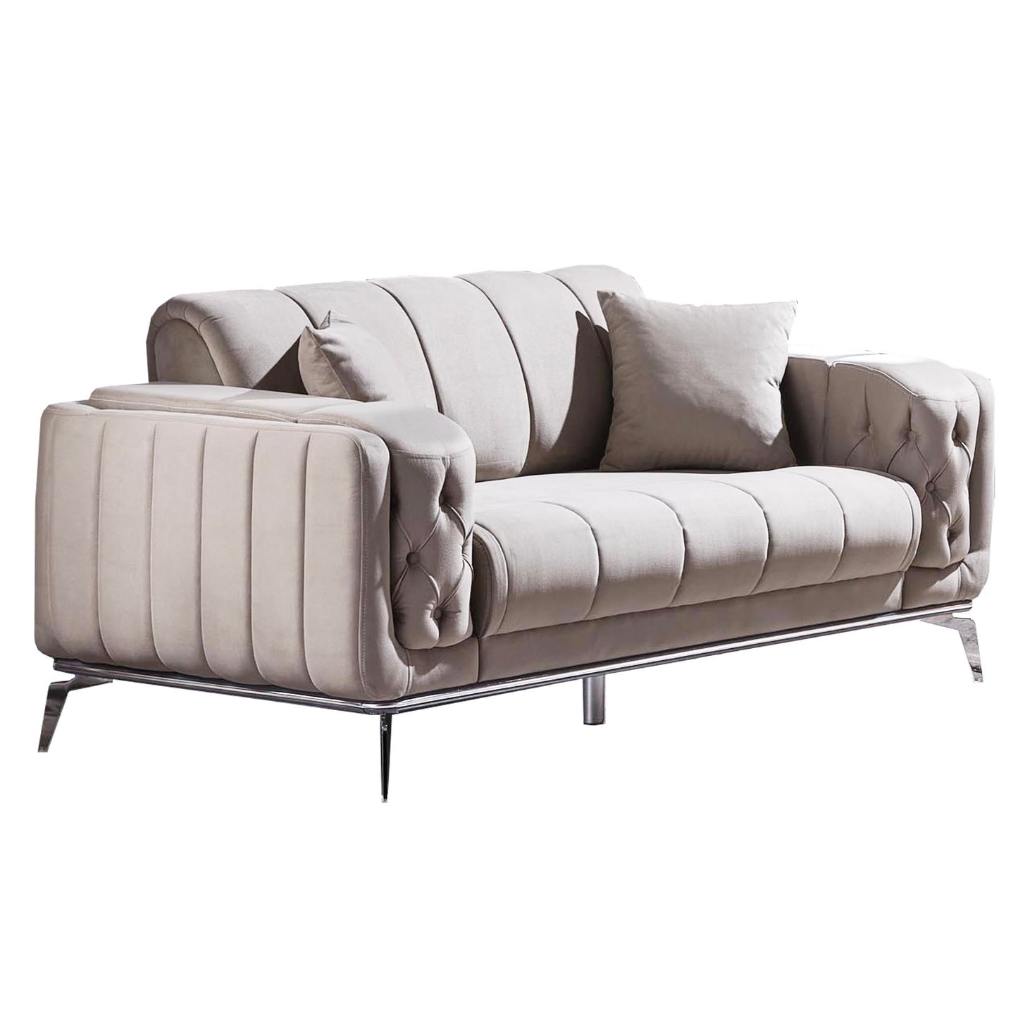 Holly Chunky Ribbed Sofa Greige Velvet 2 Seater