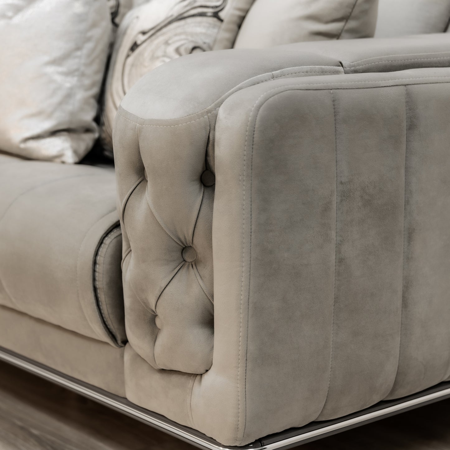 Holly Chunky Ribbed Sofa Greige Velvet 3 Seater