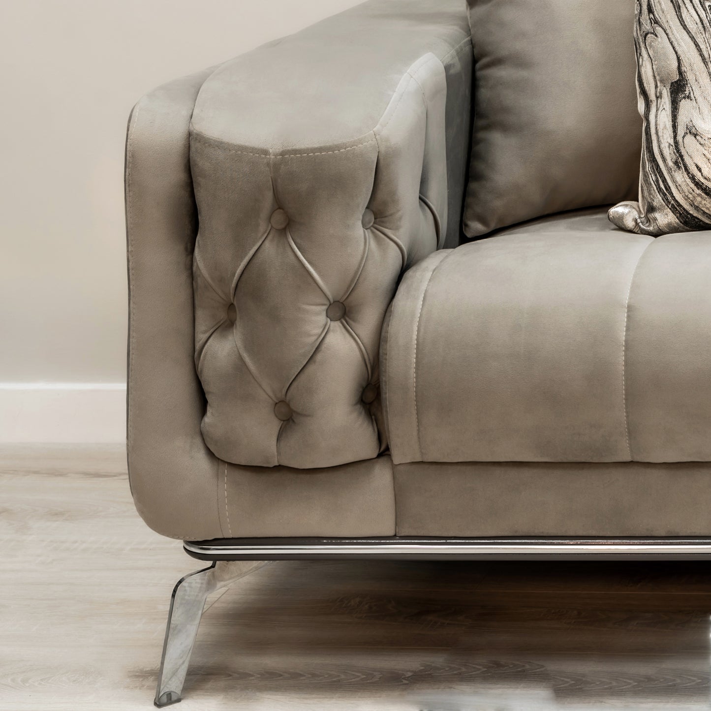 Holly Chunky Ribbed Sofa Greige Velvet 2 Seater