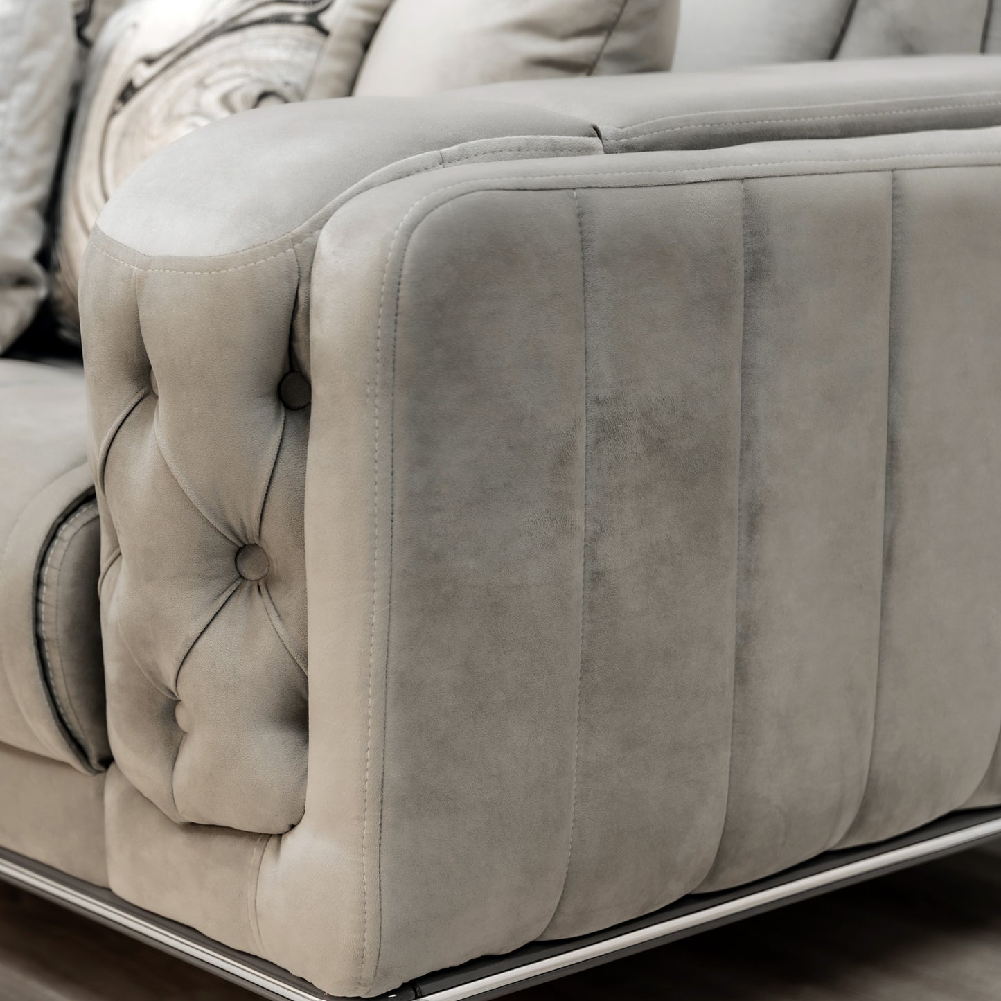 Holly Chunky Ribbed Sofa Greige Velvet 2 Seater