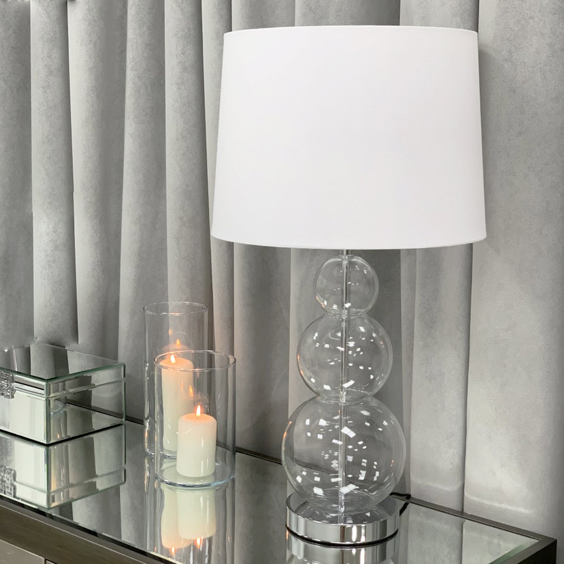 Bubble Clear Glass Table Lamp with Cream Shade