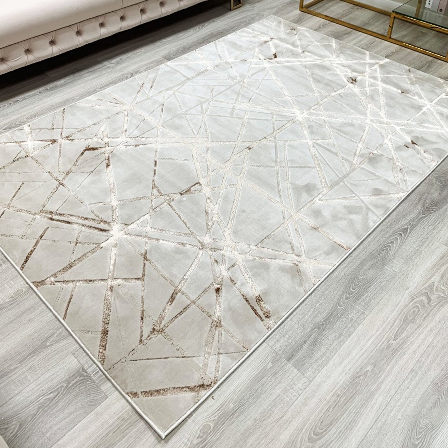 Mica Cream and Gold Abstract Design Rug