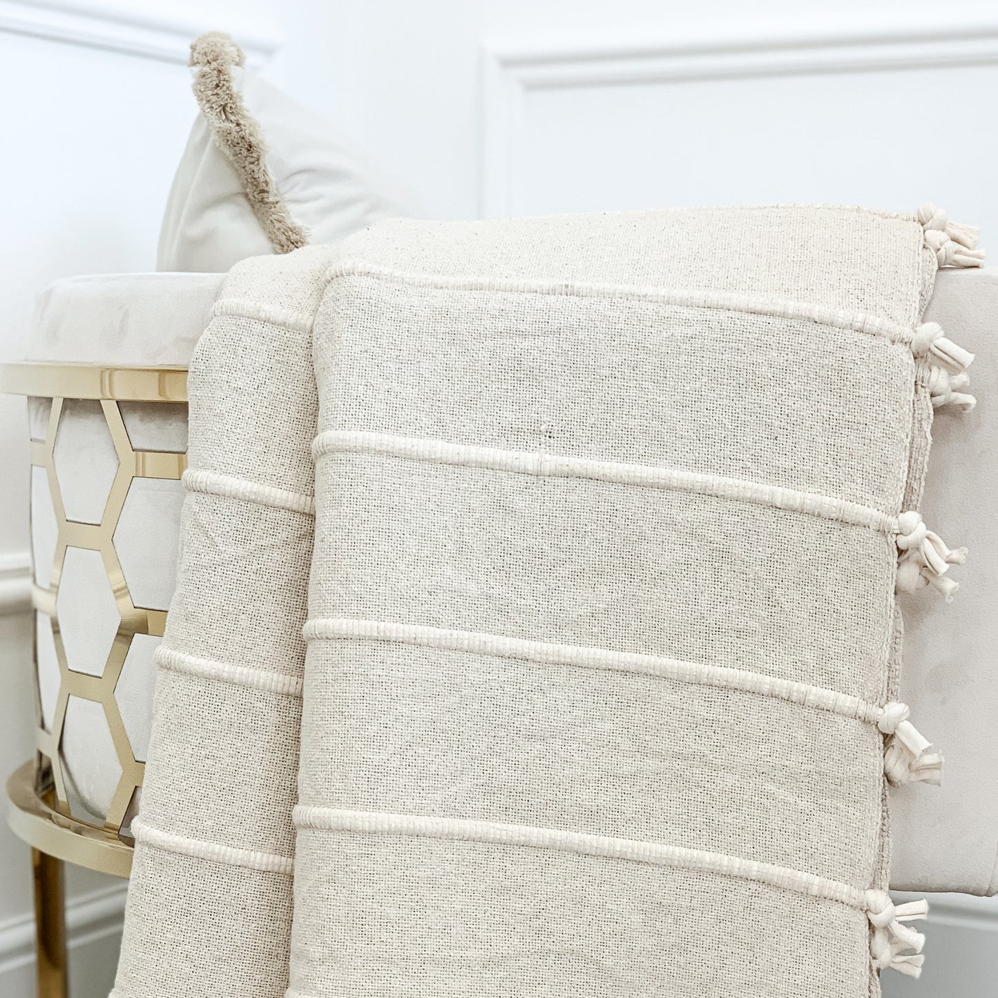 Natural Textured Cotton Throw Blanket