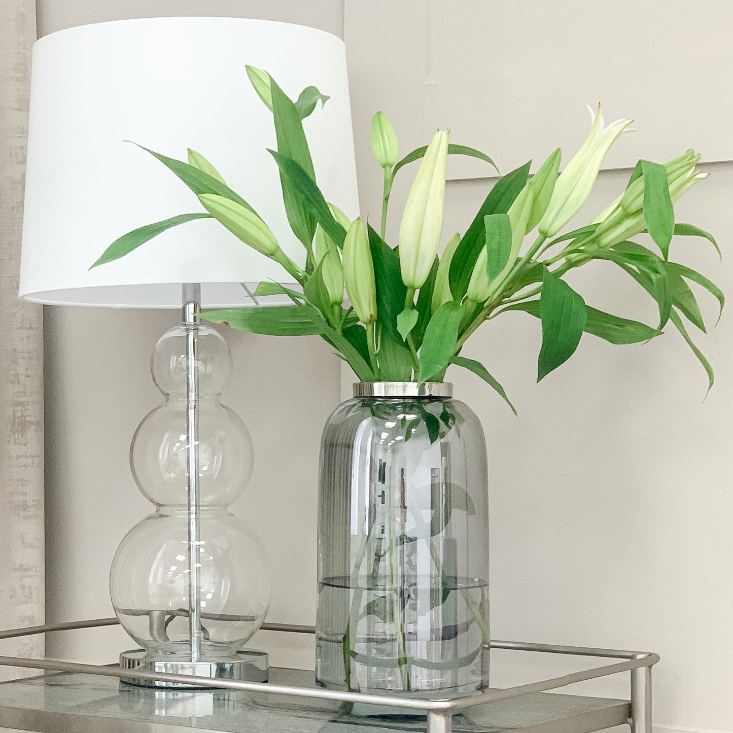 Grey Glass Vase With Silver Rim