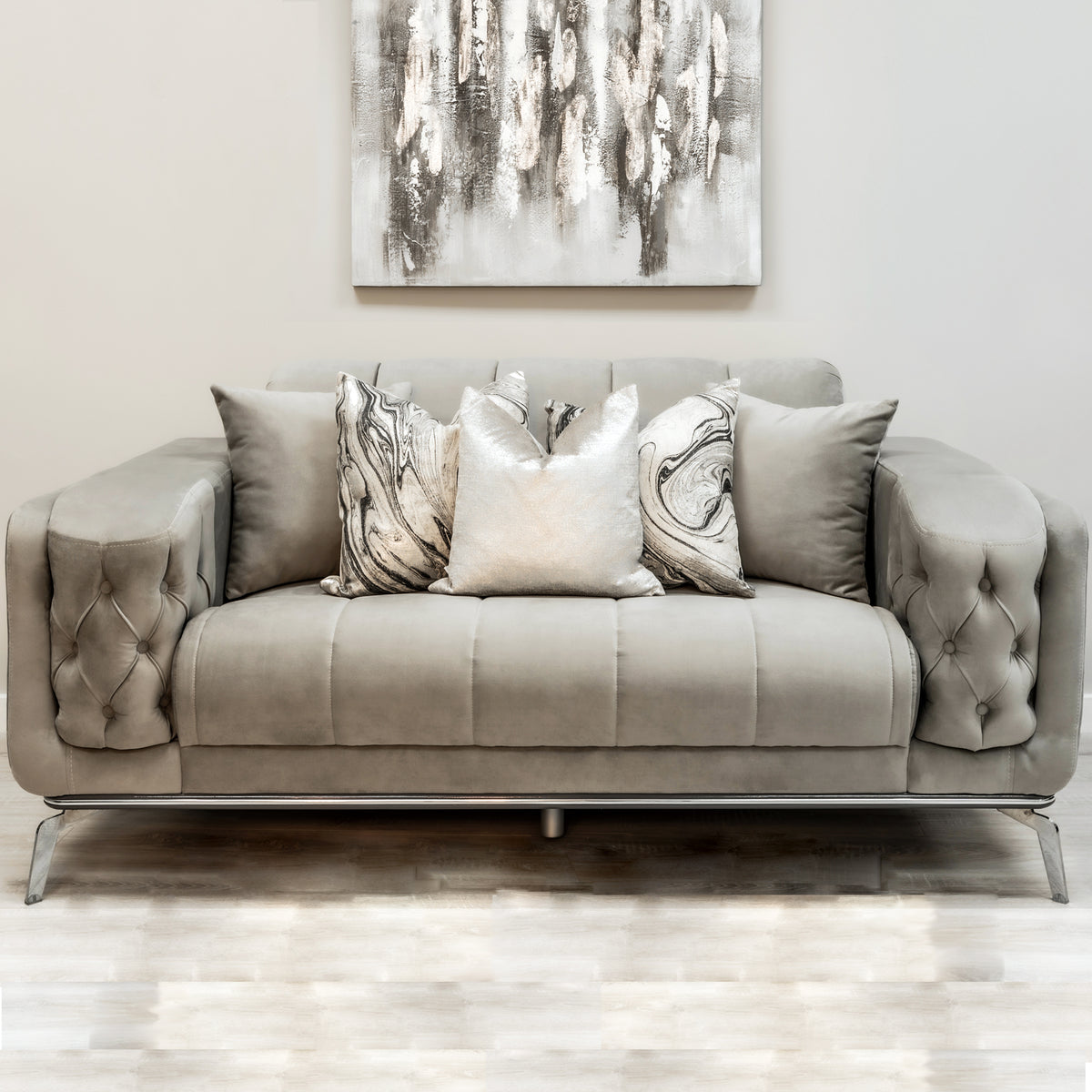 Holly Chunky Ribbed Sofa Greige Velvet 2 Seater