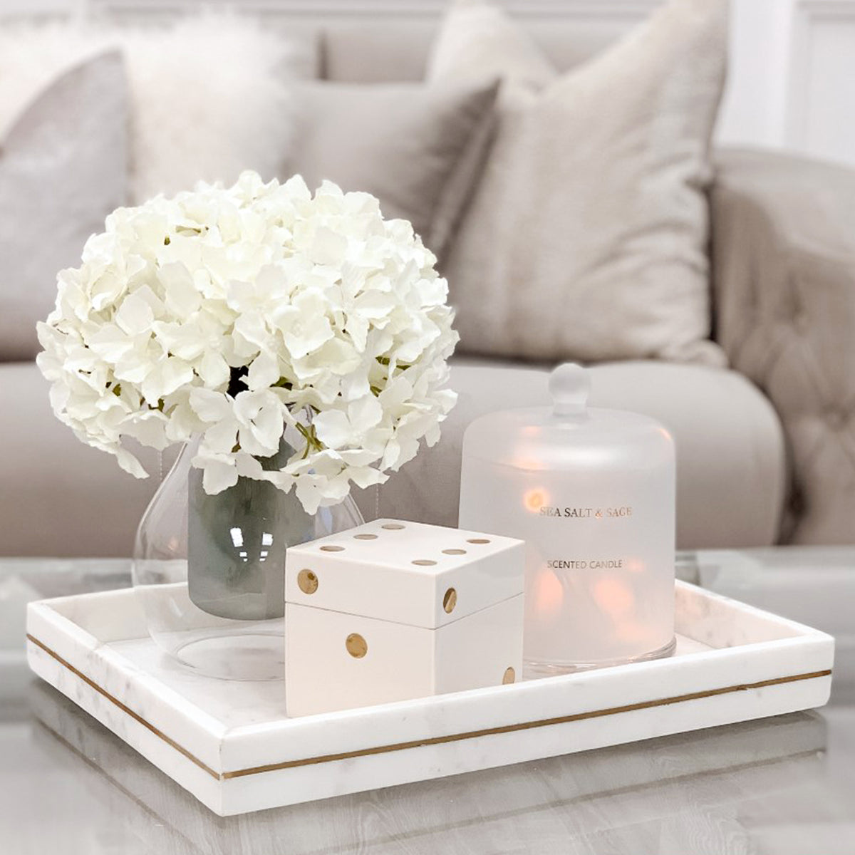 White Marble Tray With Gold Inlay