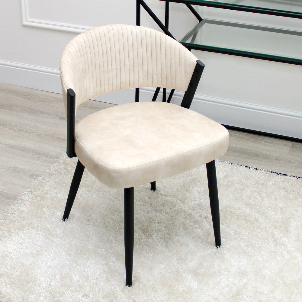 Maria Cream Curved Velvet Accent Chair With Black Metal Frame