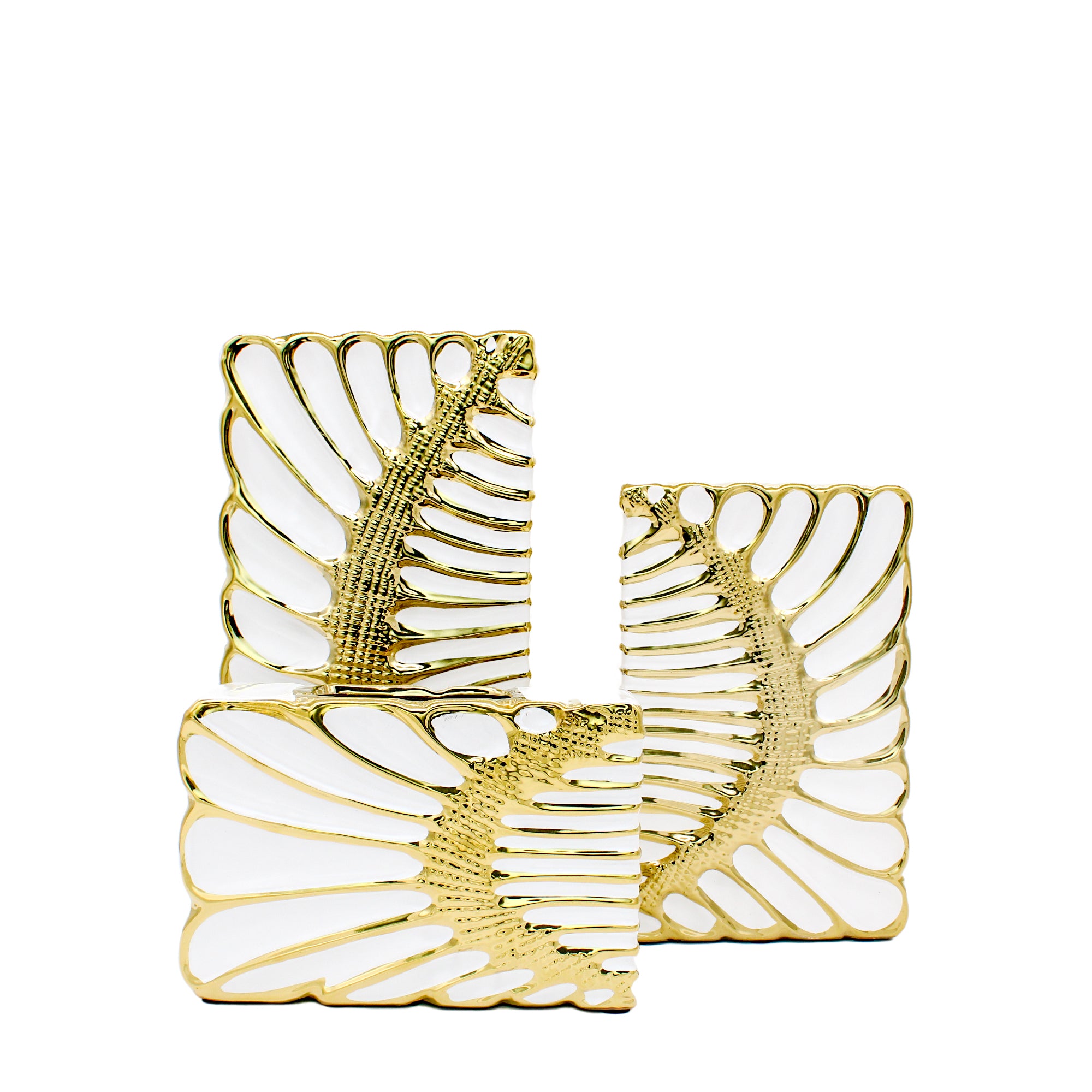 Tall Ceramic Vase with Raised Abstract Gold Pattern