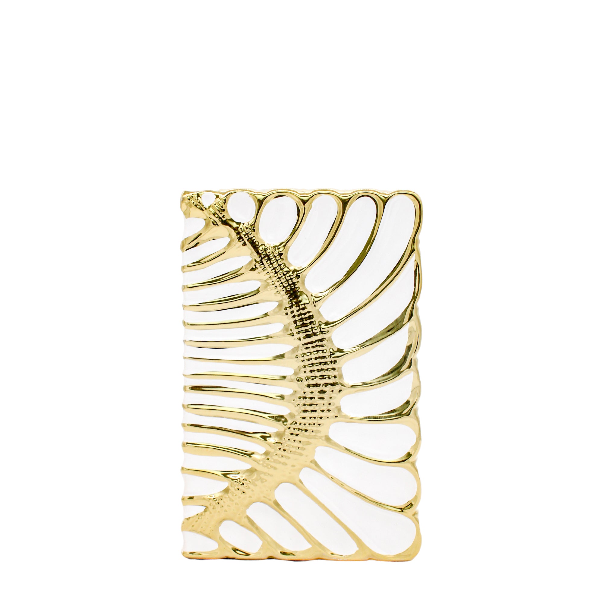 Medium White and Gold Ceramic Vase with Raised Pattern