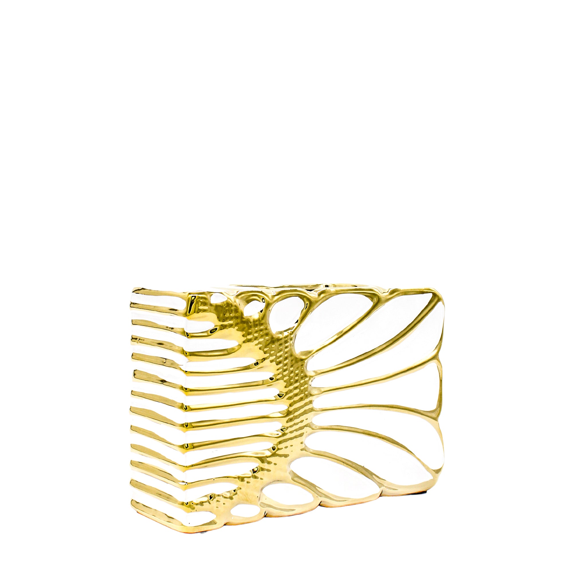 Broad Rectangular Ceramic Vase with Raised Gold Detail