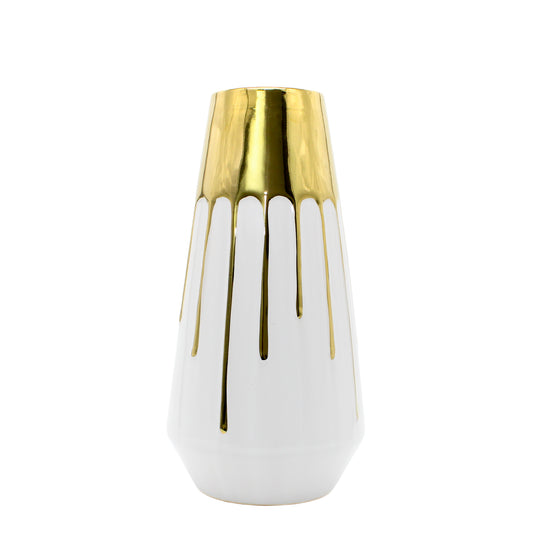 Large White and Gold Drip Effect Vase