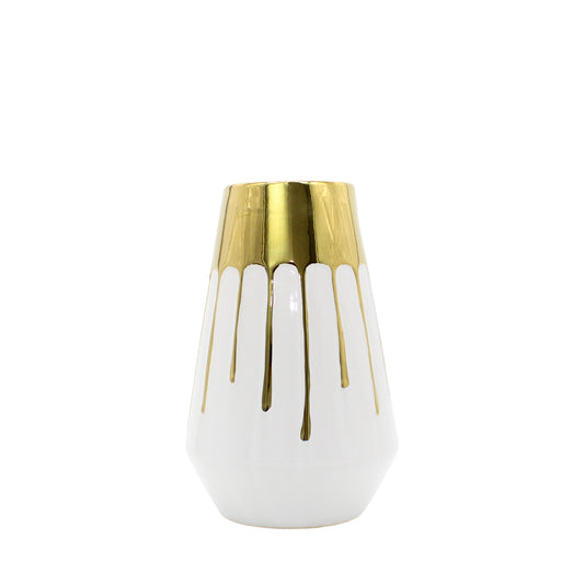 Small White and Gold Drip Effect Vase