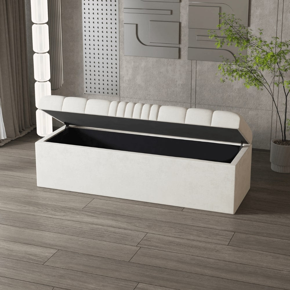 Mika Cream Velvet Ottoman Storage Bench