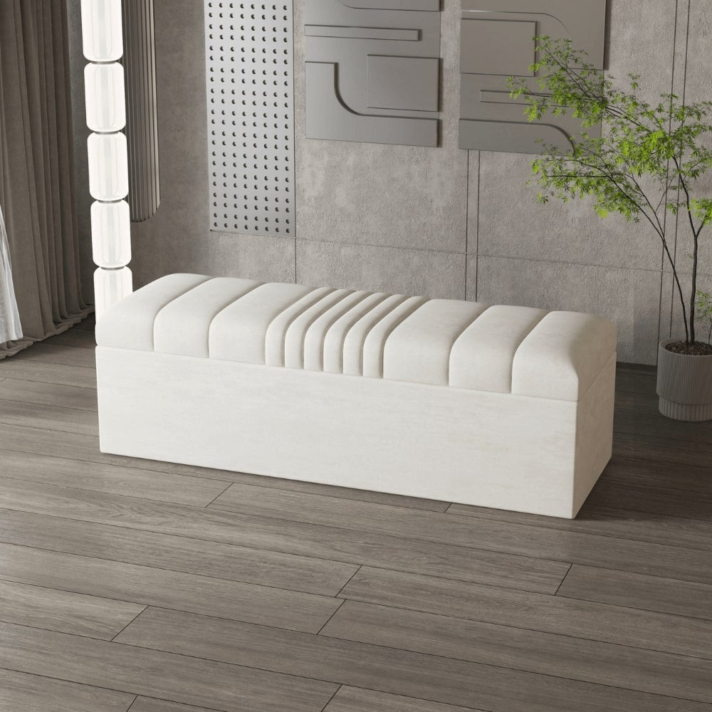 Mika Cream Velvet Ottoman Storage Bench