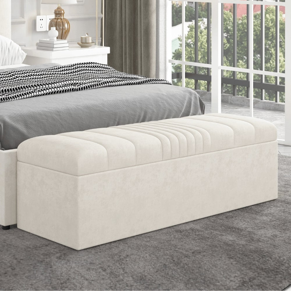 Mika Cream Velvet Ottoman Storage Bench