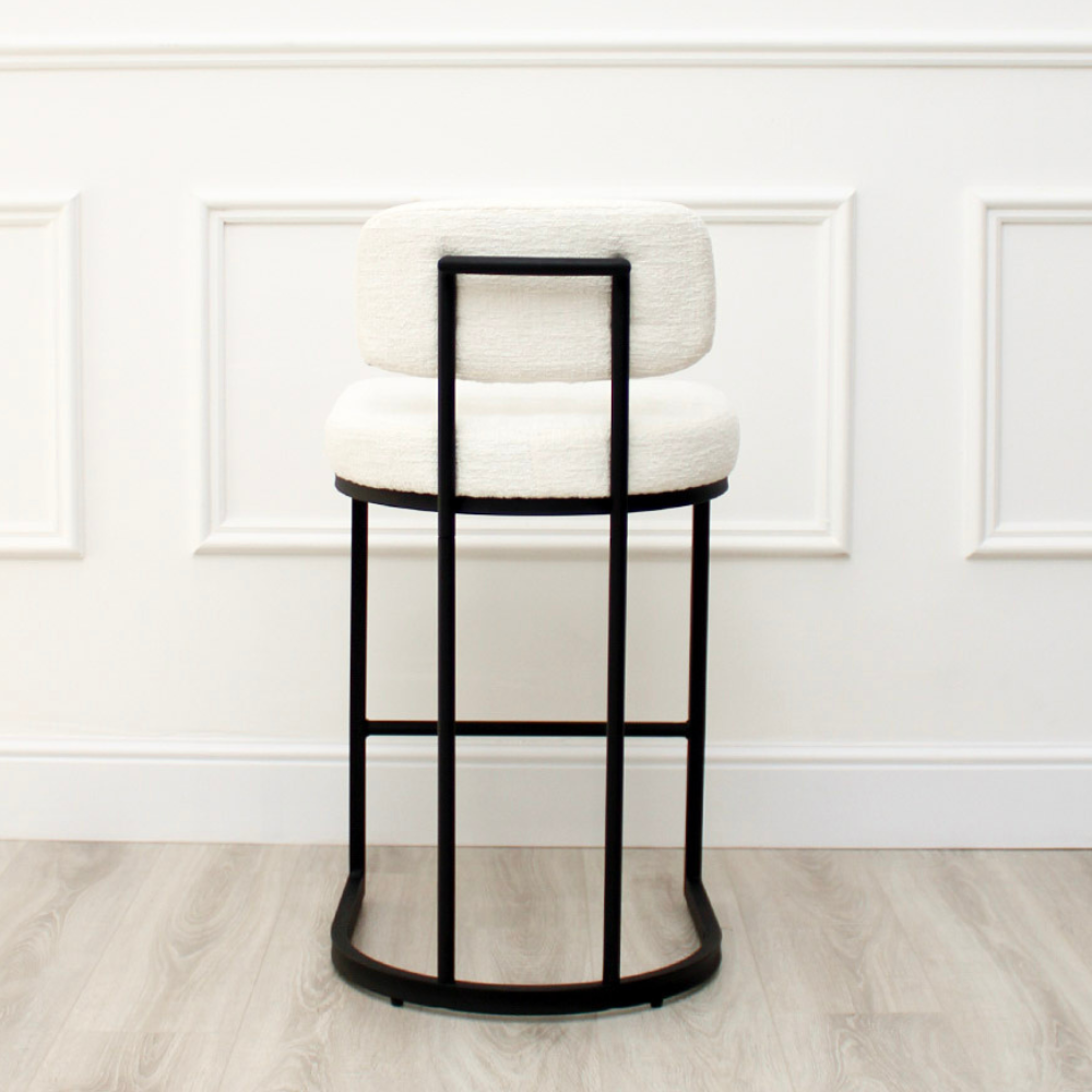 Rhea White Fabric Bar Stool With Black Frame