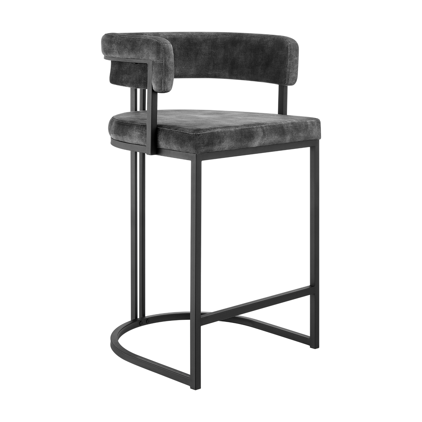 Curved Charcoal Velvet and Black Frame Counter Stool