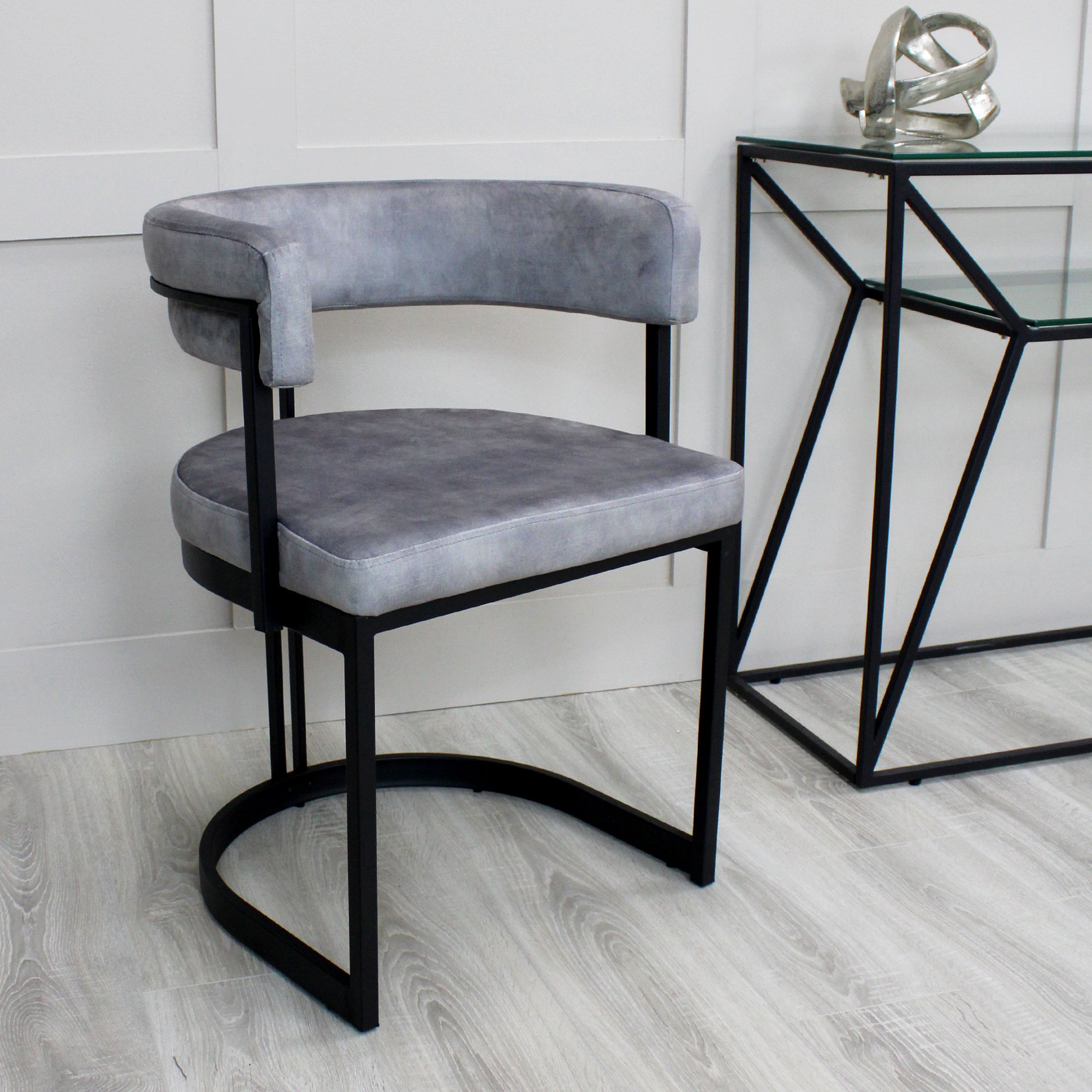 Mia Curved Grey Velvet and Black Frame Dining Chair