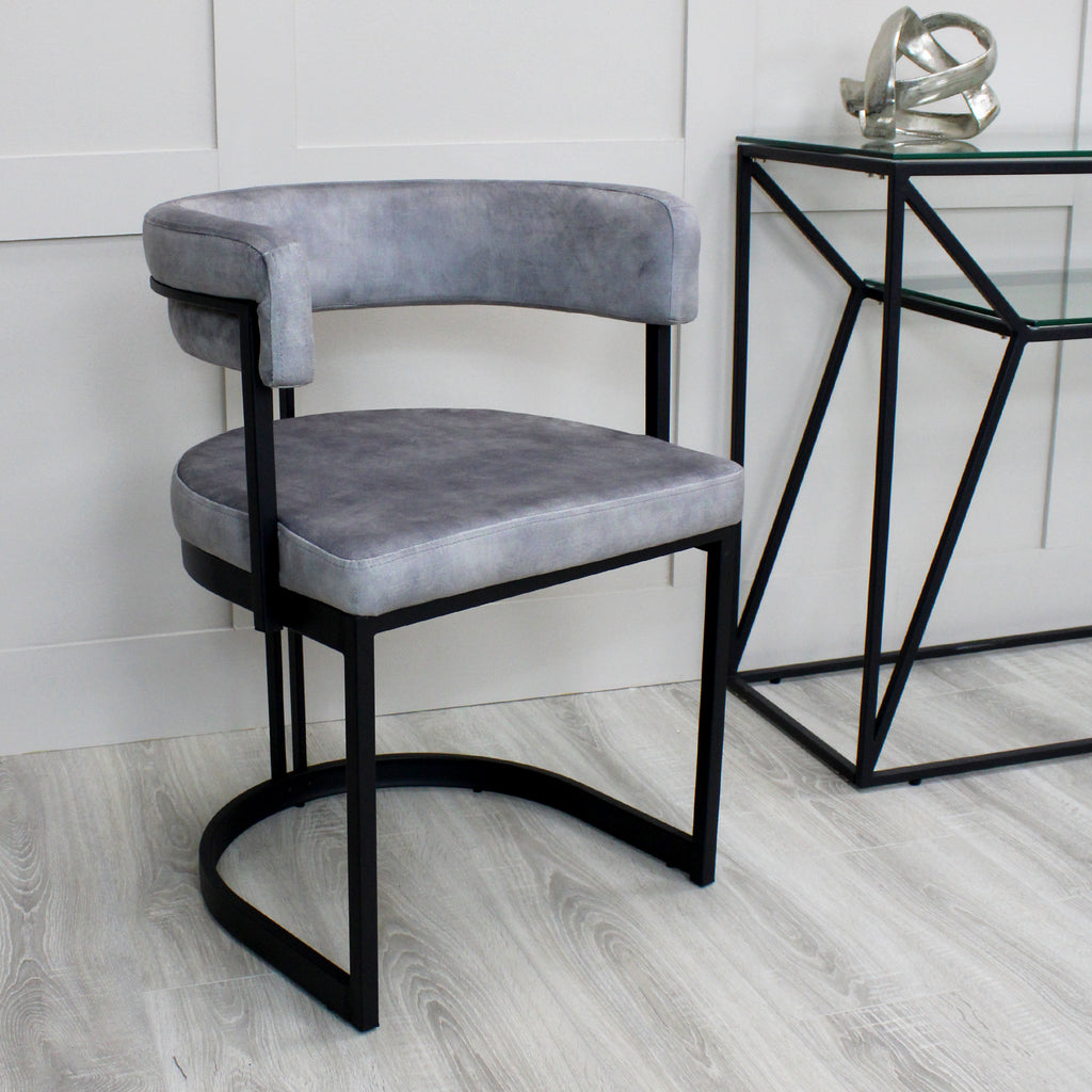 Mia Curved Grey Velvet and Black Frame Dining Chair