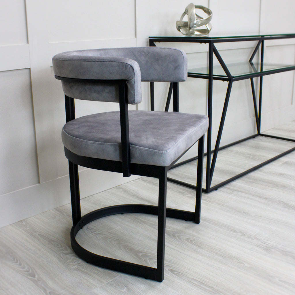 Mia Curved Grey Velvet and Black Frame Dining Chair