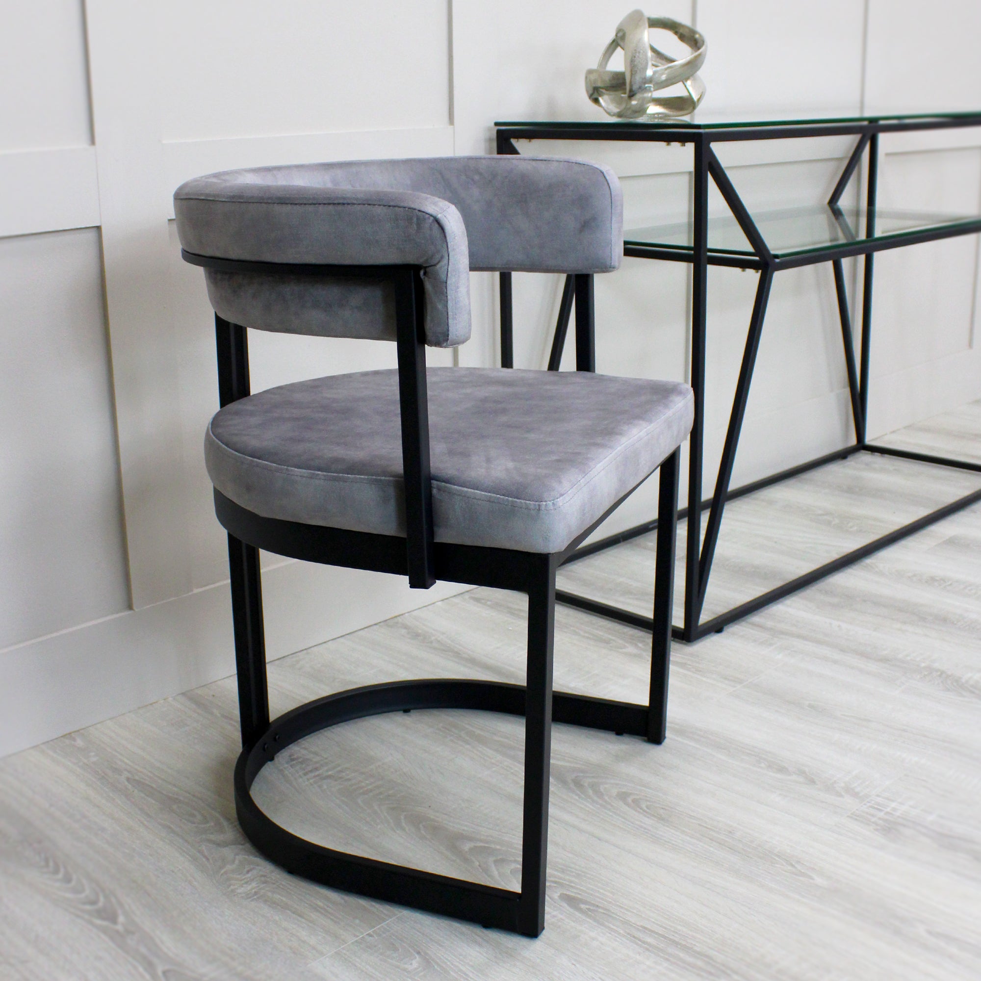 Mia Curved Grey Velvet and Black Frame Dining Chair