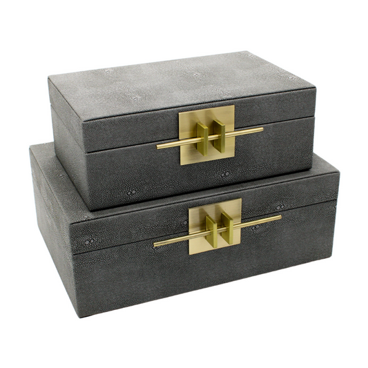 Black Faux Leather Storage Box with Gold Accent
