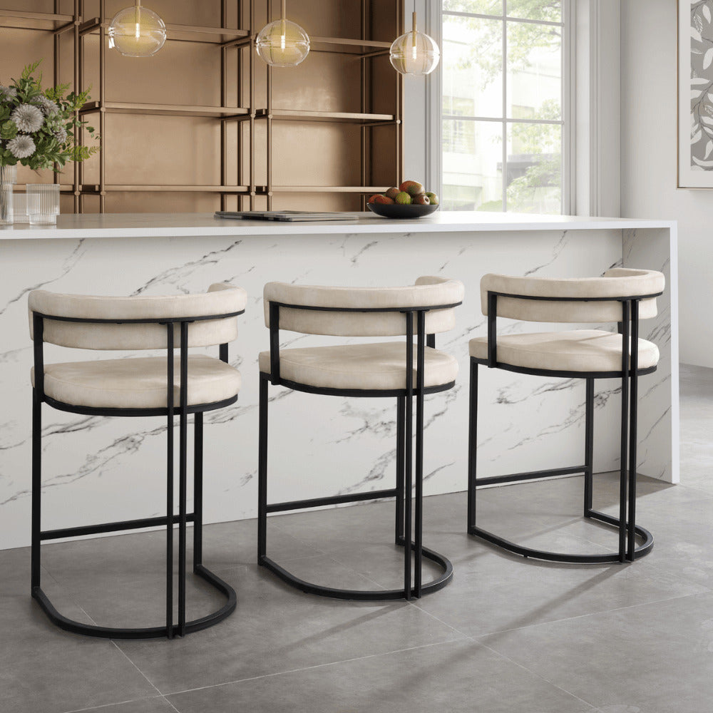 Mia Curved Cream Velvet and Black Frame Counter Stool – Modish