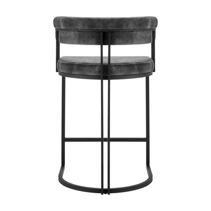 Curved Charcoal Velvet and Black Frame Counter Stool