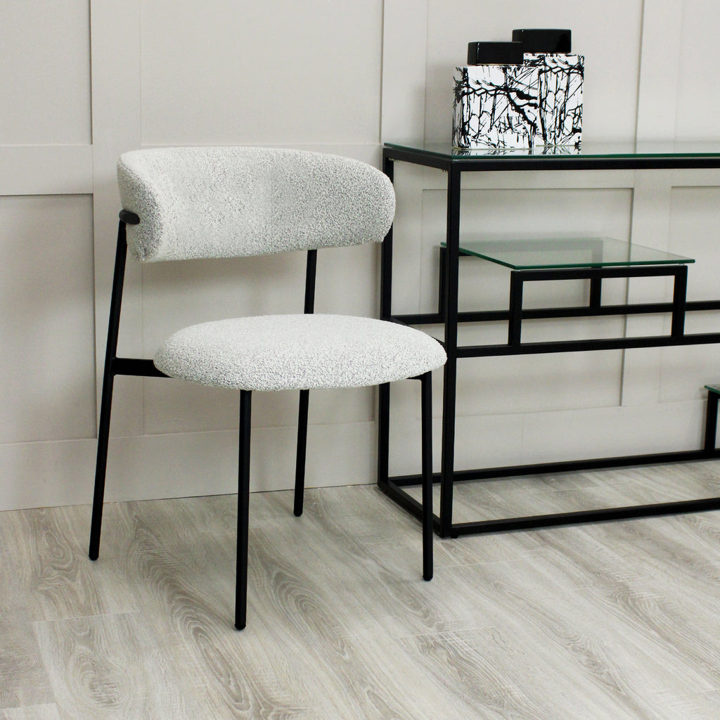 Remy Light Grey Boucle Dining Chair with Black Slimline Frame