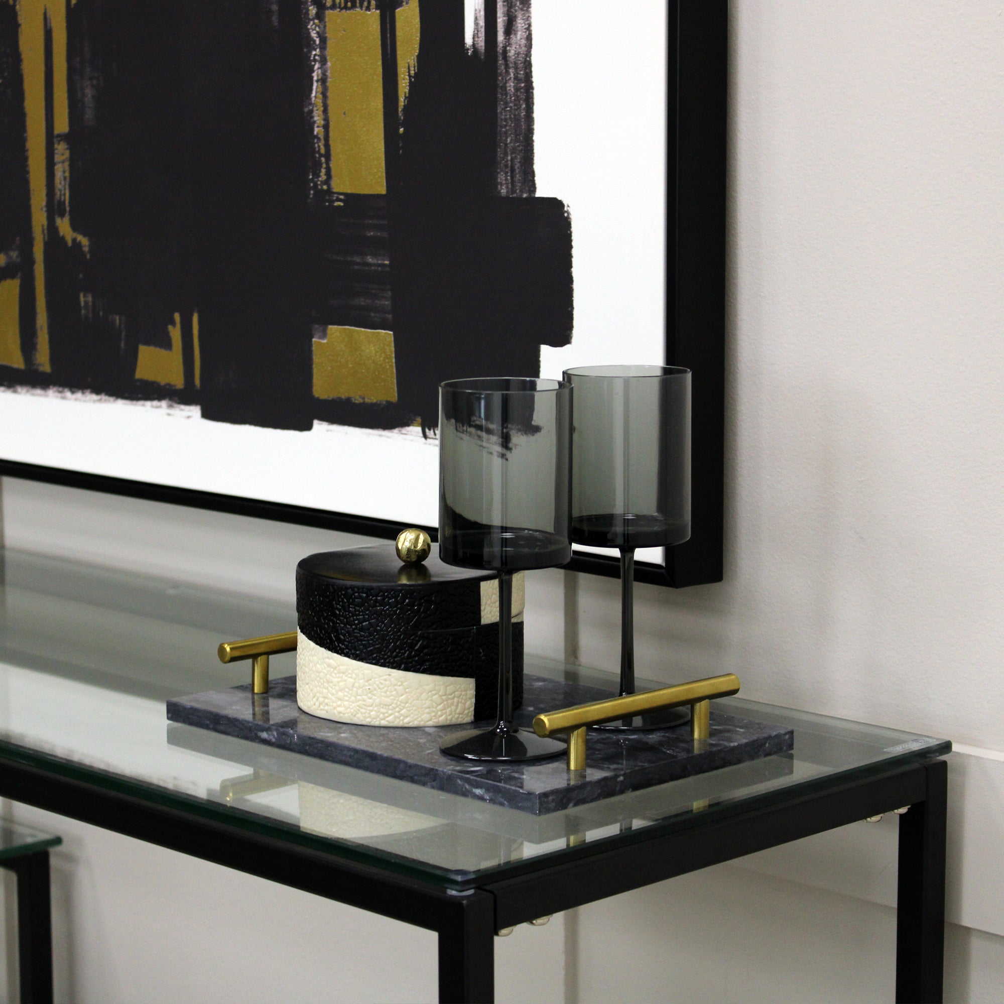 Grey Marble Tray with Gold Handles