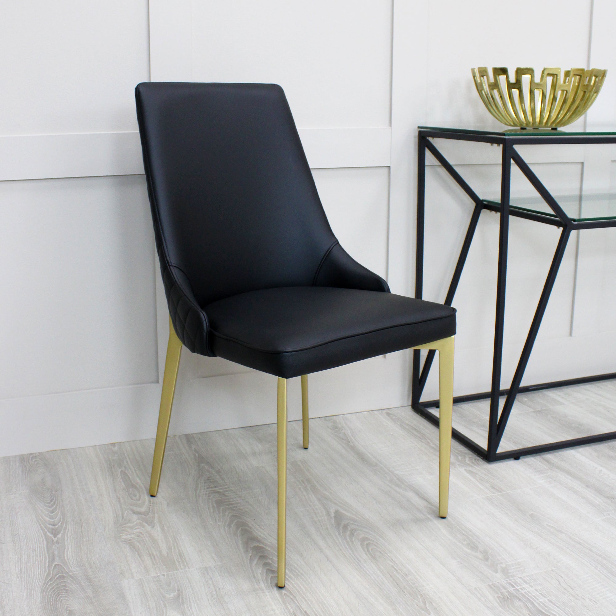 Jade Black Dining Chair In Faux Leather With Gold Legs