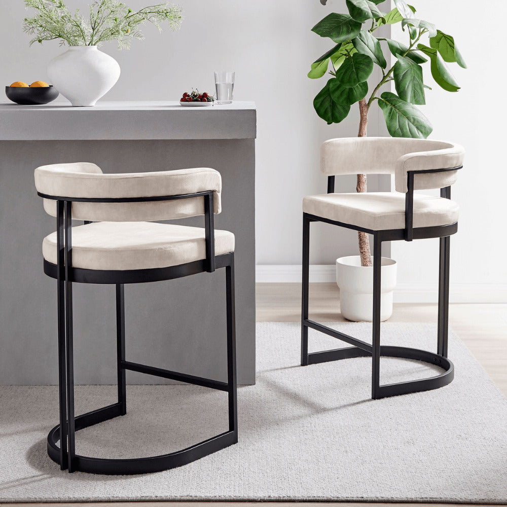 Mia Curved Cream Velvet and Black Frame Counter Stool