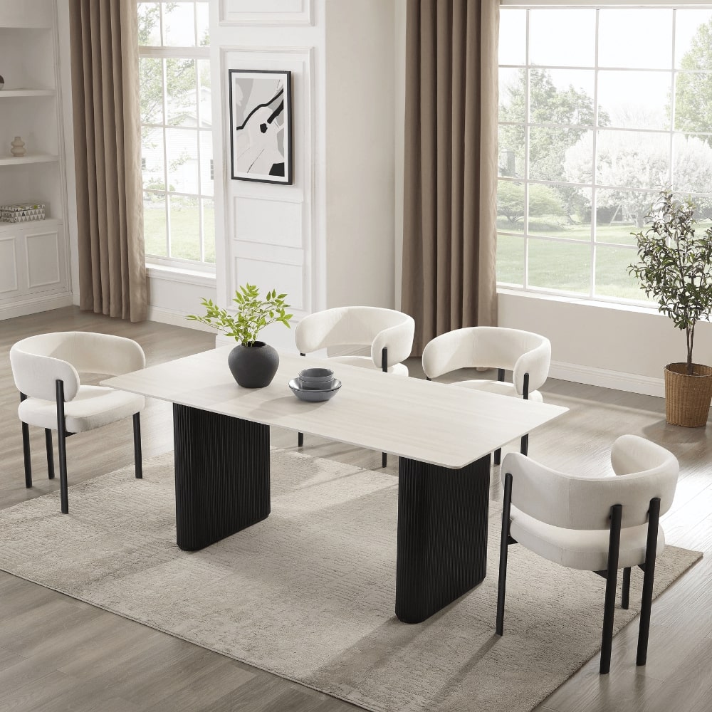 Siena White Ceramic Dining Set With 4 Elle Chairs