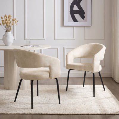 Jasmine Cream Velvet Dining Chair With Black Legs