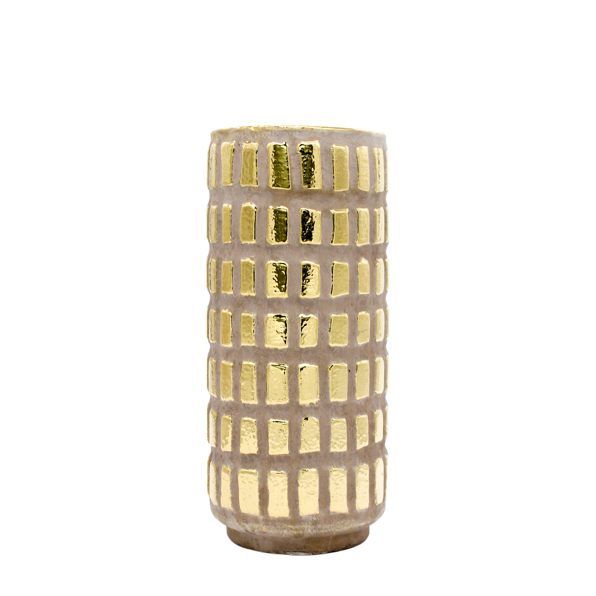Tall Gold Gilded Block Pattern Vase