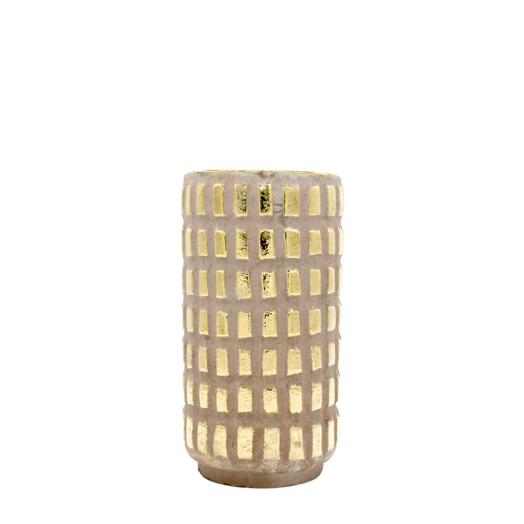 Medium Gold Gilded Block Pattern Vase