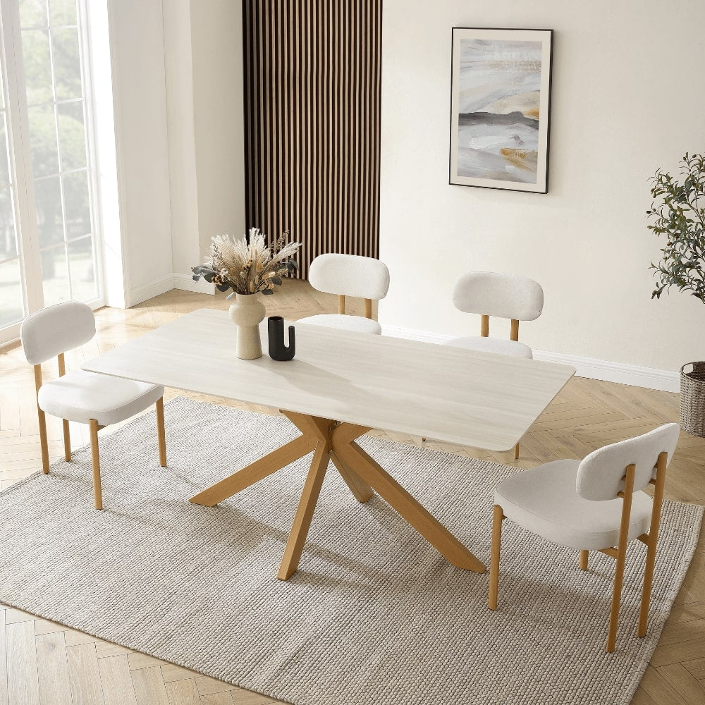 Athens White Ceramic Dining Set With 6 Kiah Chairs