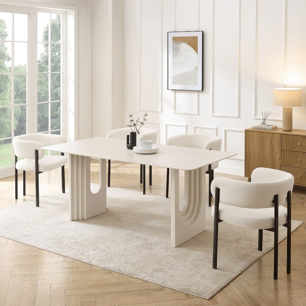 Apollo White Ceramic Dining Set With 6 Elle Chairs
