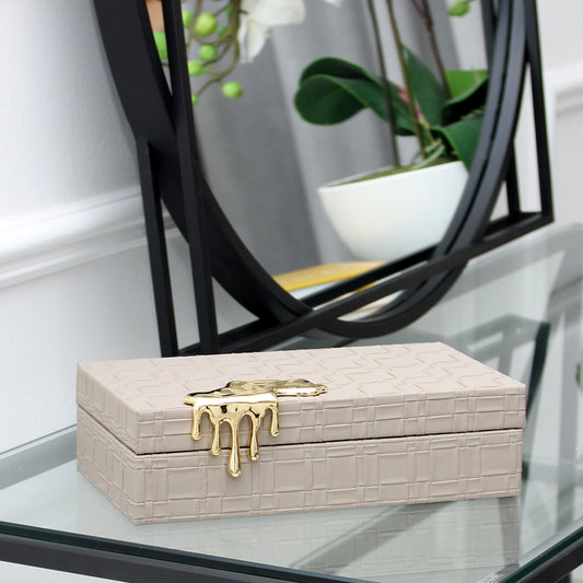 Small Taupe Faux Leather Jewellery Box with Drip Effect Buckle