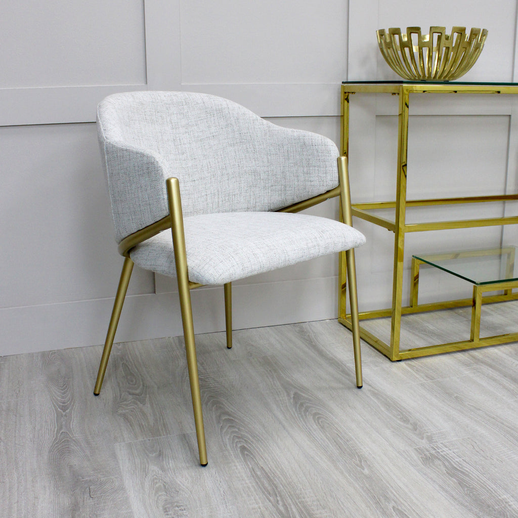Alice Neutral Light Beige Linen Dining Chair With Gold Frame