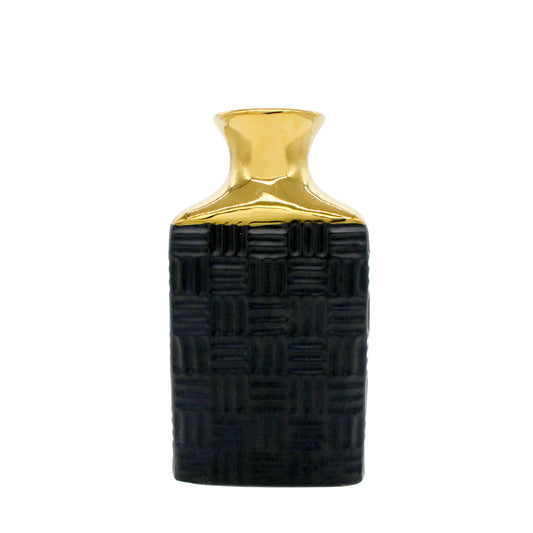 Tall Rectangular Black and Gold Textured Vase