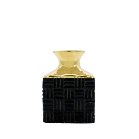 Rectangular Black and Gold Textured Vase