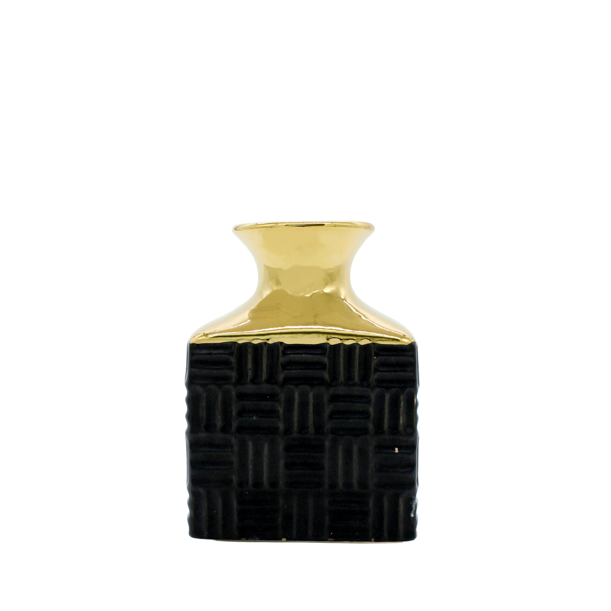 Small Rectangular Black and Gold Textured Vase