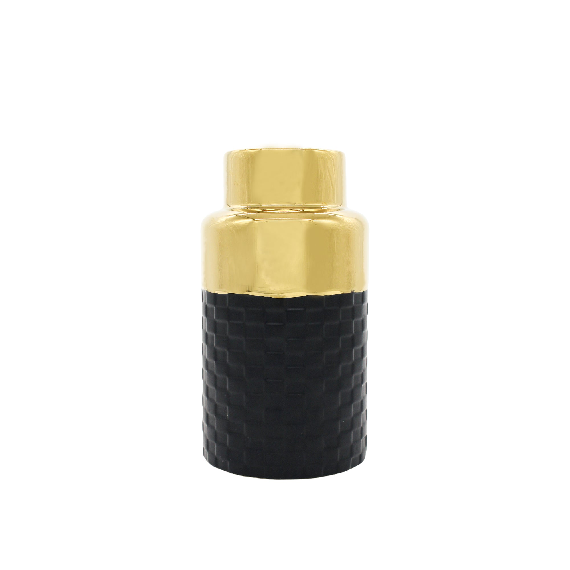 Tall Round Black and Gold Textured Vase