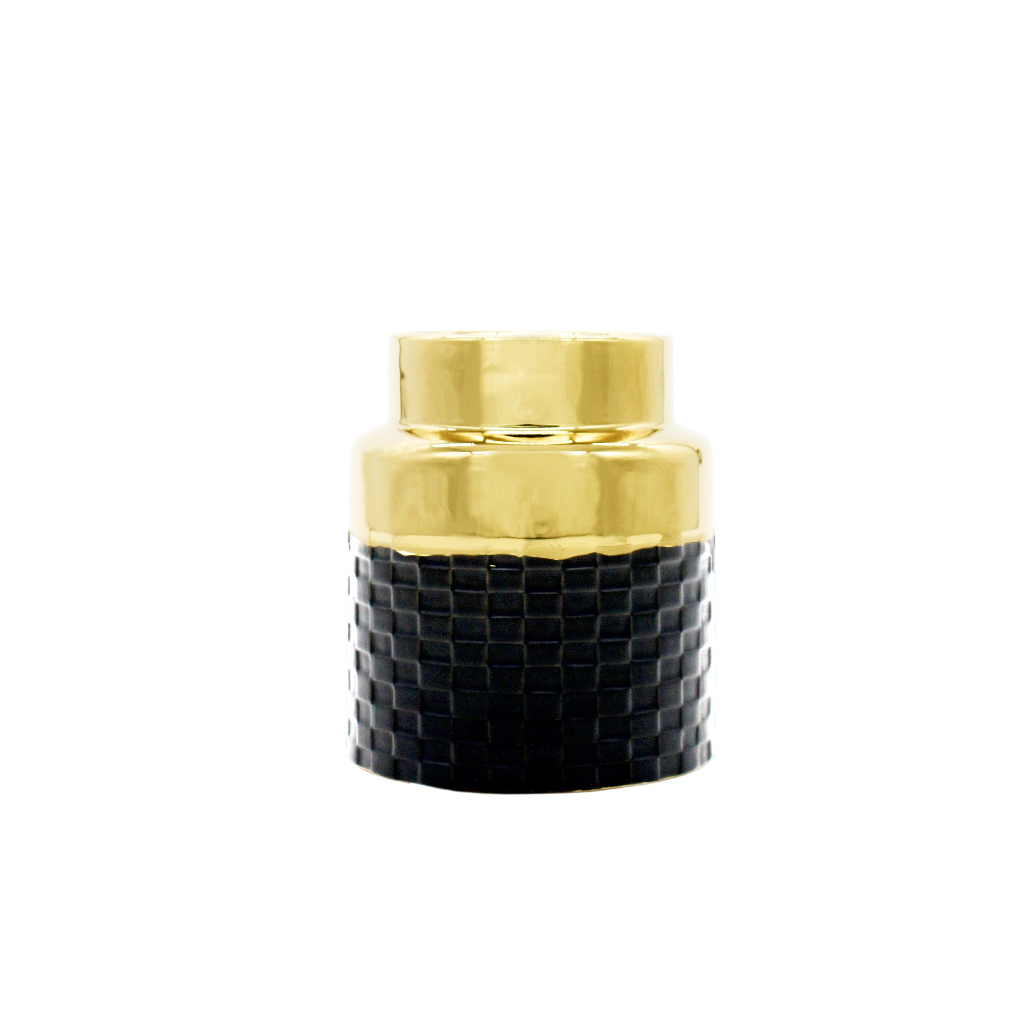 Small Round Black and Gold Textured Vase